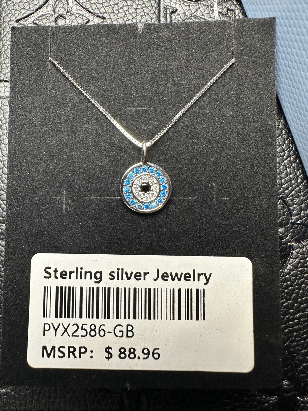 Blue Crystal Circle Sterling Silver Pendant Necklace - Women Jewelry - Picture 4 of 4